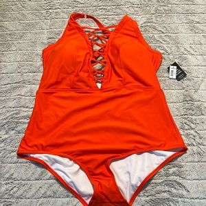 Orange lace up Torrid Swim Suit